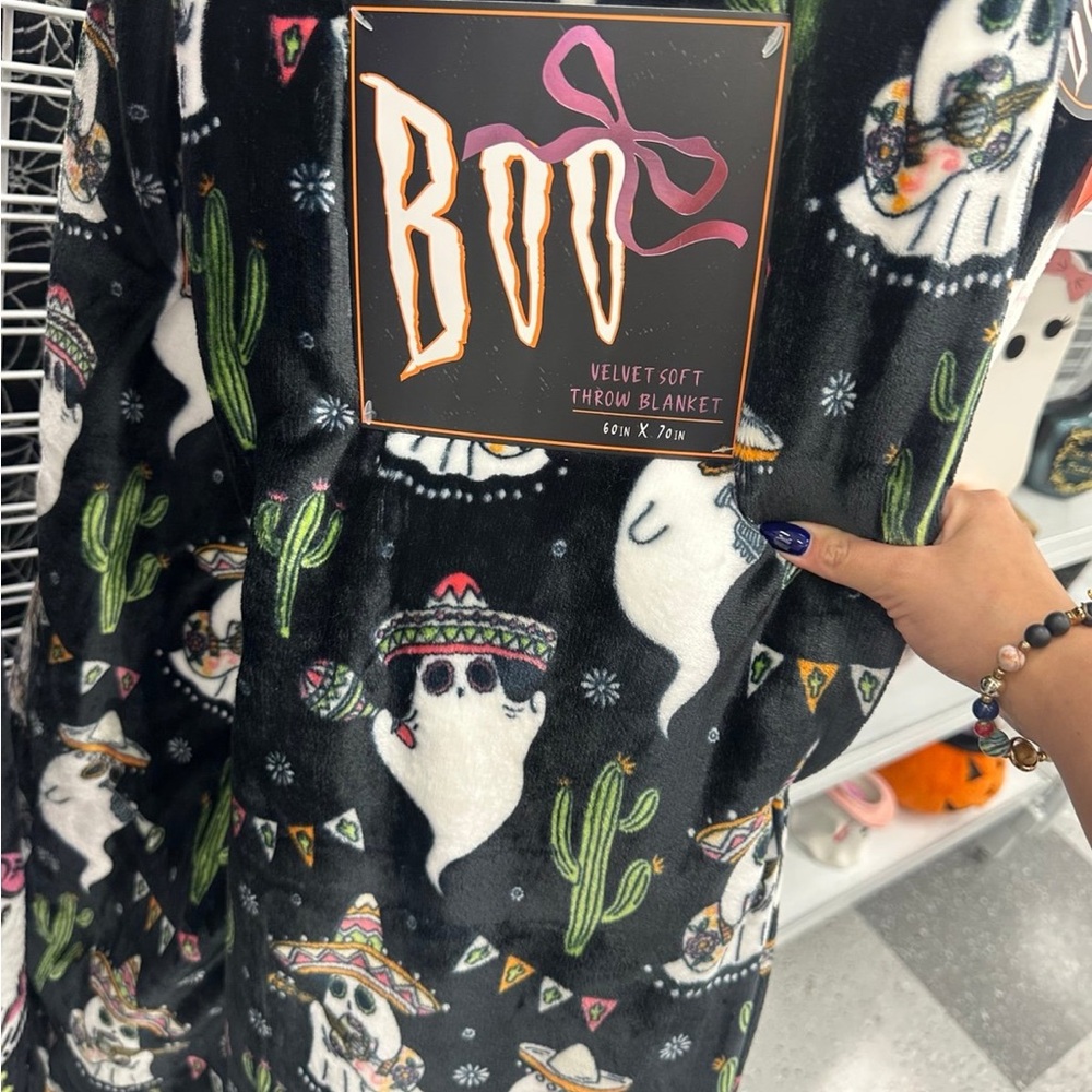 Halloween Ghost and Cactus Throw Blanket